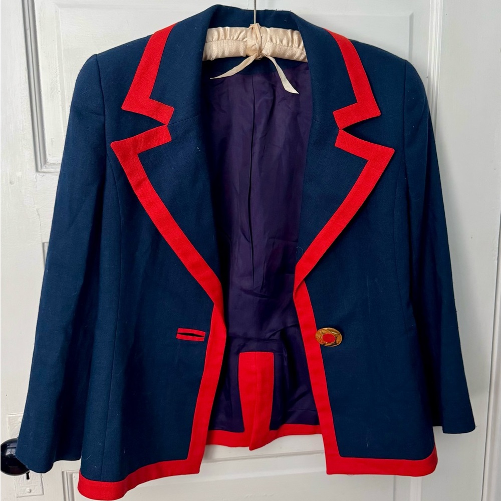 Elegant Navy Blazer with Red Trim